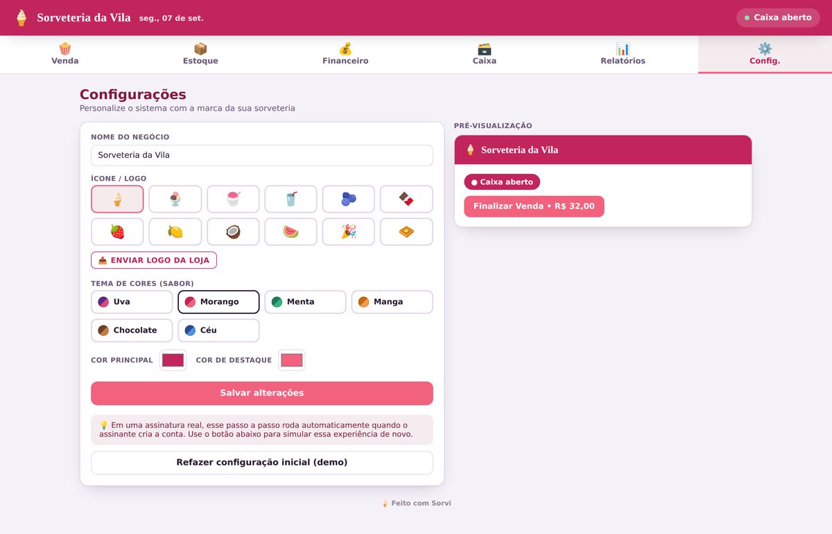 Tela de configuração da marca da loja no Sorvi